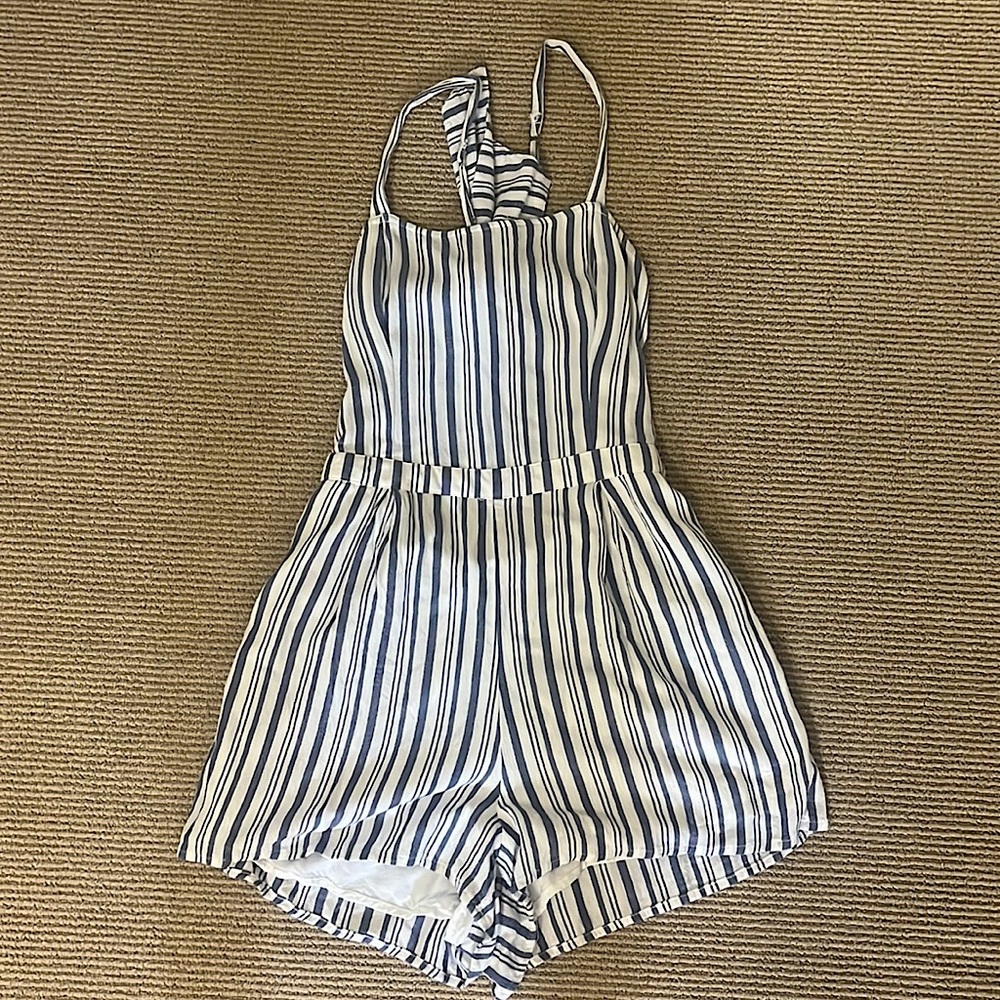 Hollister white and blue striped romper